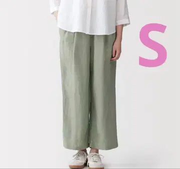 무인양품 린넨 워싱 이지 와이드 팬츠 스모키 그린 S 익명 배송