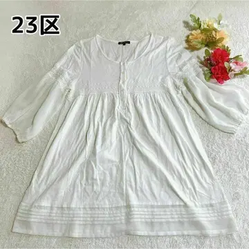 23구 빅 사이즈 튜닉 7부 소매 레이스 시스루 티셔츠