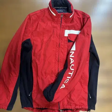 NAUTICA 나일론 자켓 레드/블랙 후드 부착