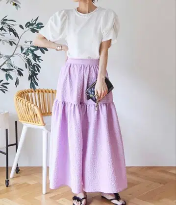 Myu [새상품] 파스텔 퍼플 플레어 스커트 허리밴딩