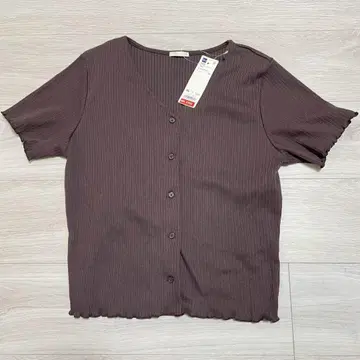 택 포함 새상품 GU 빅 리브 가디건 반팔 브라운 세련됨 C240