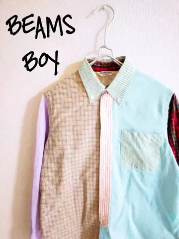 D221731 BEAMS BOY 체크 무늬 절개 셔츠