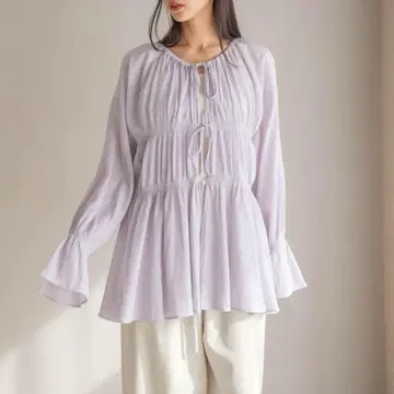 LOWRYSFARM 요루 쉬폰 셔링 블라우스 LS 퍼플