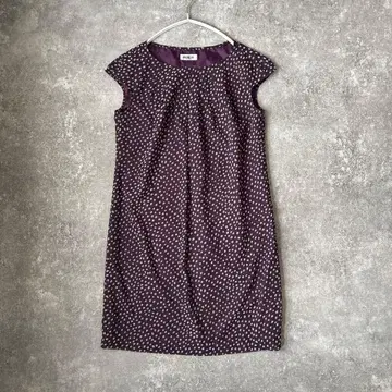 히로코비스 도트 무늬 프렌치 슬리브 튜닉 원피스 퍼플 루즈핏