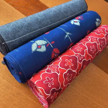 기모노 옷감 3종 세트 파랑, 빨간색, 그레이