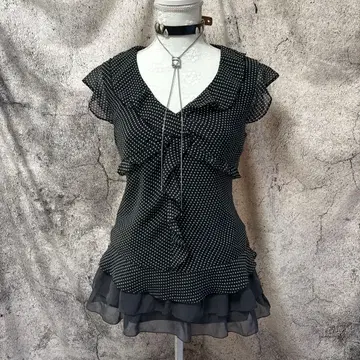y2k 00s 위시코어 도트 블라우스 풀오버 프릴 모리걸