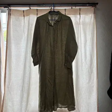 무인양품 라이트 그린 M 사이즈 린넨 긴팔 셔츠 원피스