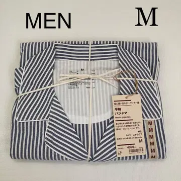 무인양품 축구 직조 반팔 파자마 네이비 스트라이프 M