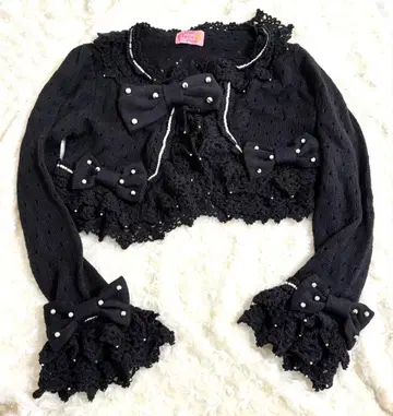 Angelic Pretty 리본 펄 볼레로 가디건 블랙
