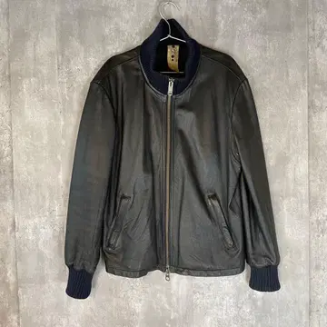 [ 양가죽 ] WOOD DOWN 가죽 싱글 라이더 자켓 더블 지퍼