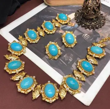 터콰이즈 블루 목걸이 & 귀걸이 2세트 새상품 여름 바다