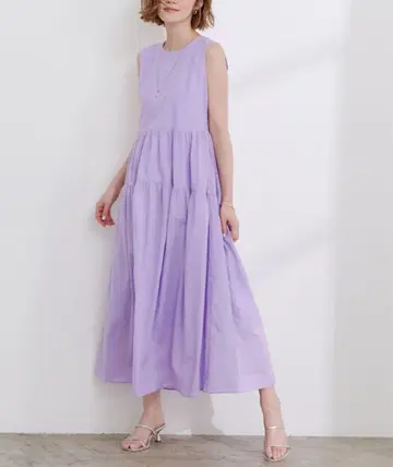 ur's 유어즈 코튼 크루넥 티어드 원피스 퍼플