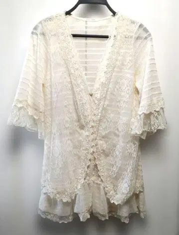 axes femme 엑시즈팜 5부 소매 레이스 가디건 M 화이트 계열