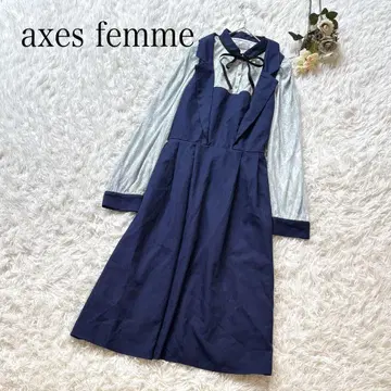 axes femme 롱 셔츠 원피스 리본 포함 네이비 레이스 F