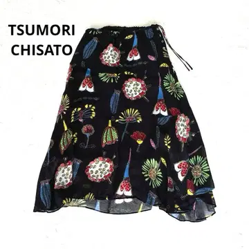 새상품급 고급 츠모리치사토 큐프라 100% 꽃무늬 스커트 플레어 롱