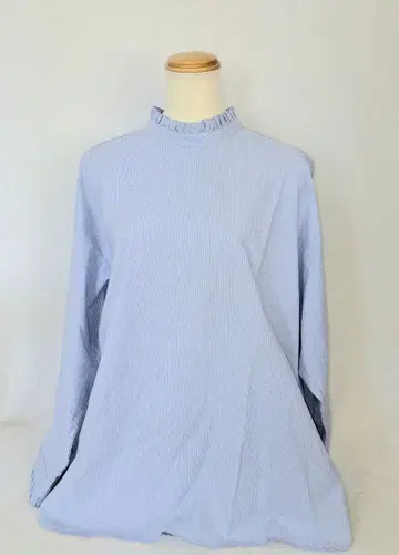 스카이블루 스트라이프 프릴 하이넥 셔츠 xxL