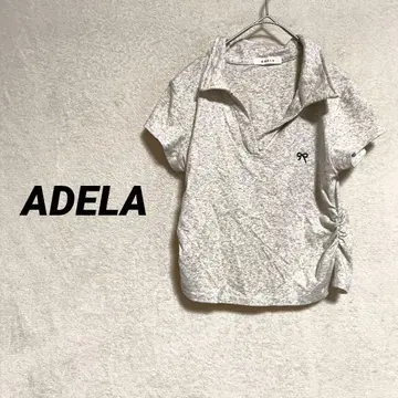 5121K 아델라 리본 자수 사이드 셔링 폴로 티셔츠 그레이 계열