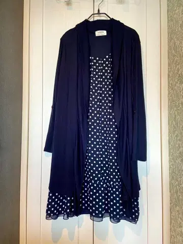 네이비 도트 무늬 원피스 가디건 일체형