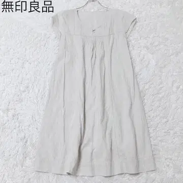 무인양품 무릎 기장 원피스 개더 마 혼방 베이지 내추럴 상쾌한