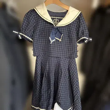 시크릿허니 세일러 원피스 네이비 체크 반팔