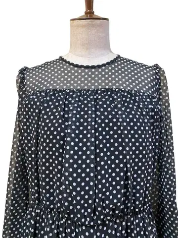 시몬느 쉬폰 도트 무늬 롱 슬리브 원피스