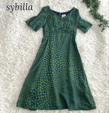 새상품급 sybilla 시빌라 도트 올 패턴 럭셔리 원피스 그린