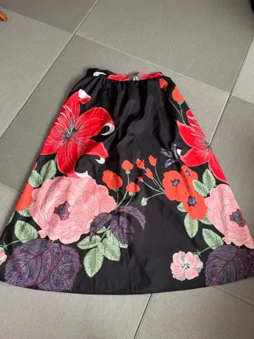 일본풍 패턴 플레어 스커트 롱 스커트