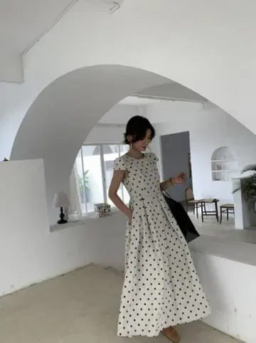 Birthday Bash 린넨 100% 도트 무늬 원피스