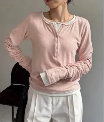 CAPRICIEUX LE'MAGE 이너SET 소매 개더 헨리 티셔츠