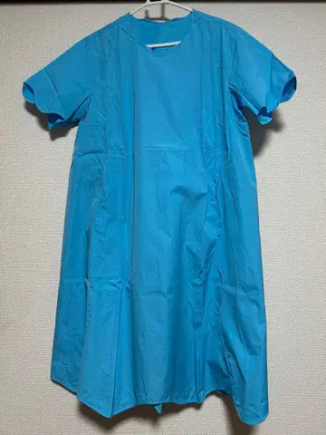 JNBY 스카이블루 롱 원피스 반팔 물결 디자인