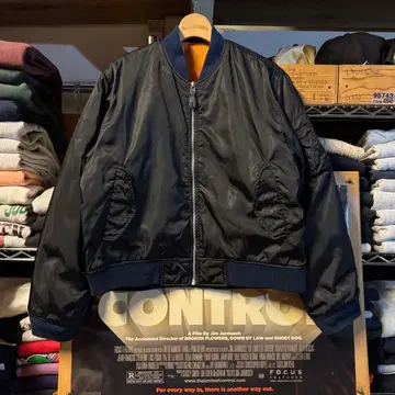 90s 빈티지 MA-1 봄버 자켓 블랙 짧은 기장 와이드