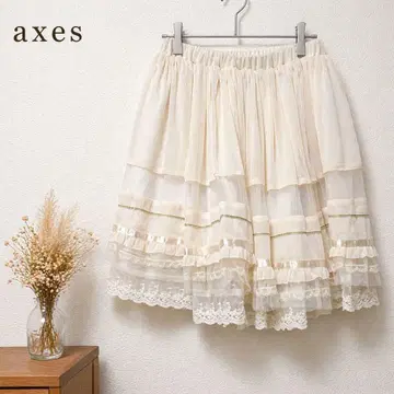 axes femme 샤샤 스커트 프릴 레이스 아이보리 M 플레어