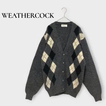 웨더콕 니트 가디건 아가일 무늬 긴팔 울 M 그레이