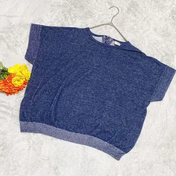 [ 린넨 혼방 ] ONIGIRI 오니기리 백리본 니트 상의 F 블루