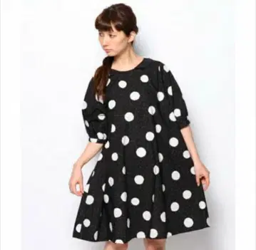 뷔르데사봉 bulle de savon 둥근 카라 도트 A라인 원피스