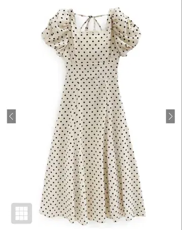 도트 무늬 벌룬 슬리브 플레어 원피스[ru1163]