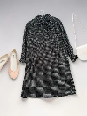 새상품급 그린 라벨 달리아 별주 도트 보타이 원피스 블랙