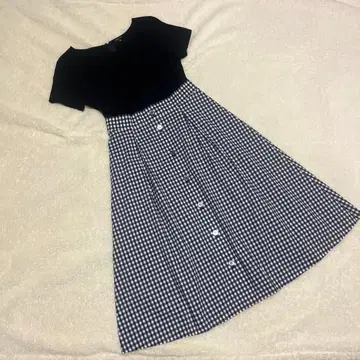 INDIVI 네이비 체크 원피스 38 M 월드 일본제