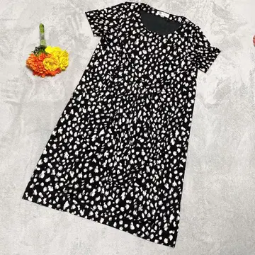 [새상품급] 미쉘클랑 레오파드 무늬 올 패턴 원피스 38 M 신축 도트