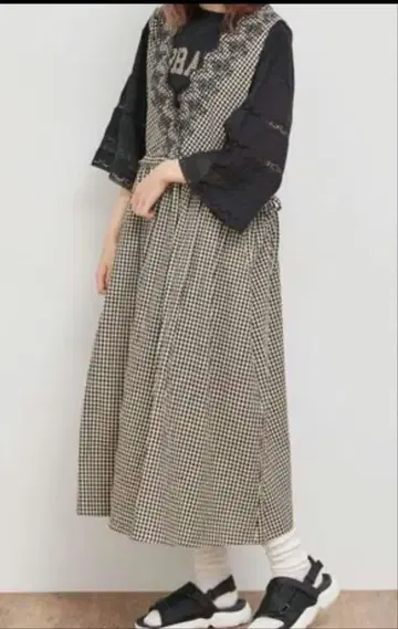 사만사 모스모스 깅엄 체크 자수 원피스