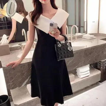 파티 드레스 무릎 기장 원피스 블랙 연주회 결혼식 2차 모임 경사 M