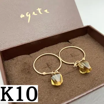 agete K10 후프 귀걸이 참 포함 10금 여성용 액세서리