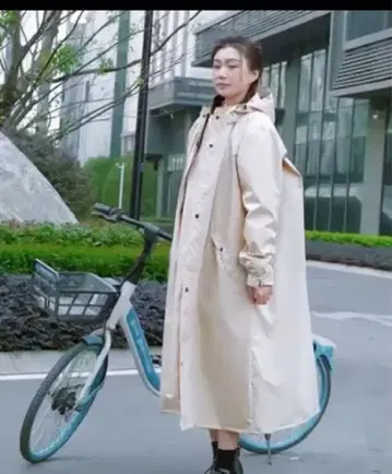 레인코트 베이지 롱 자전거 여성용 XL
