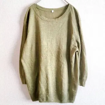 무인양품 MUJI 니트 스웨터 린넨 7부 소매 얇은 소재 그린 카키 M