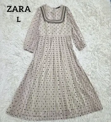 ZARA 시스루 원피스 도트 무늬 플리츠 롱 원피스 L