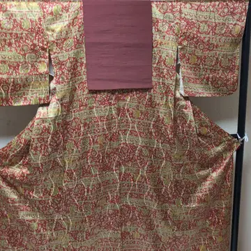 순수 실크 코몬 이중 기모노, 나고야 오비 2종 세트 3800엔