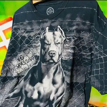 XL PITBULL 개 올 프린트 블랙 T셔츠 구제 의류