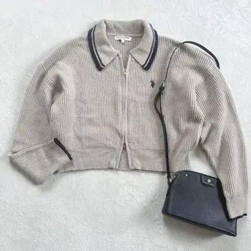 유에스폴로슨 더블 지퍼 숏 니트 원포인트 로고 Y2K F