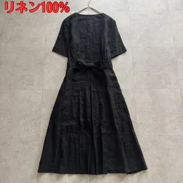 MARGARET HOWELL 롱 원피스 린넨 100% 블랙 벨트 1