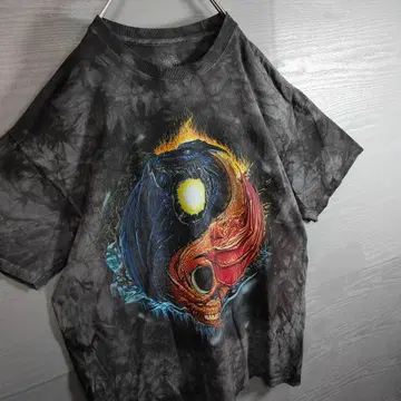 초레어 THE MOUNTAIN 음양 드래곤 청룡 적룡 T셔츠 L 블랙